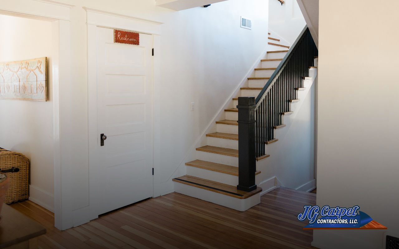 Laminate flooring is a popular choice for stairs due to its durability, affordability, and ease of maintenance.